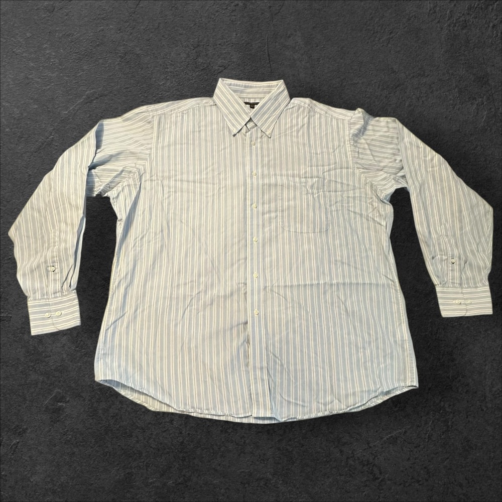 Tommy Hilfiger Preppy Button Down Shirt Mens XL 17.5 Blue White Stripe Cotton